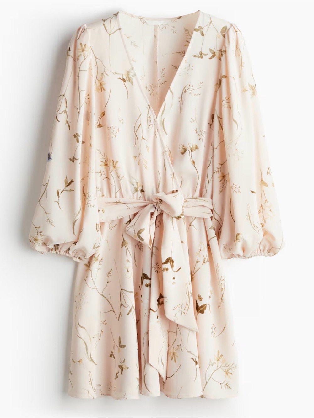 H&M Light Blush Floral Wrap Blouse with Self-Tie Waist